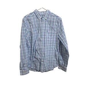 Nautica Blue & White Plaid Long Sleeve Button Men's Shirt Size L